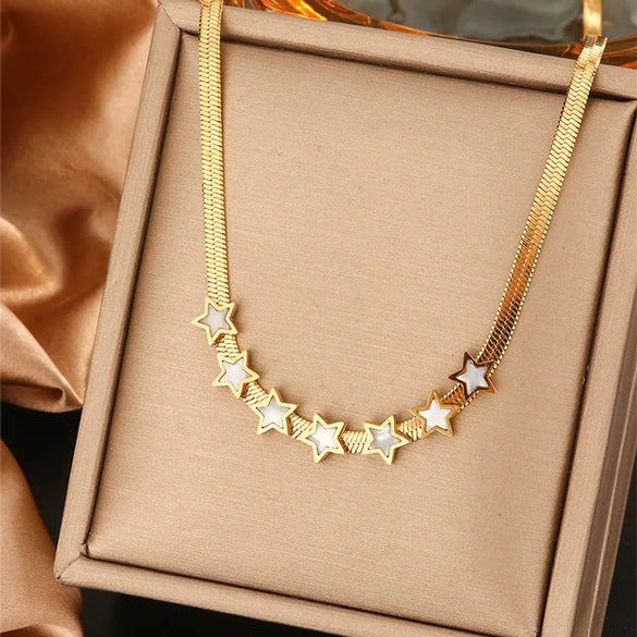 Wholesale Jewelry Vintage Style Commute Devil'S Eye Star Moon 304 Stainless Steel Turquoise Rhinestones Shell 18K Gold Plated Plating Inlay Layered Necklaces