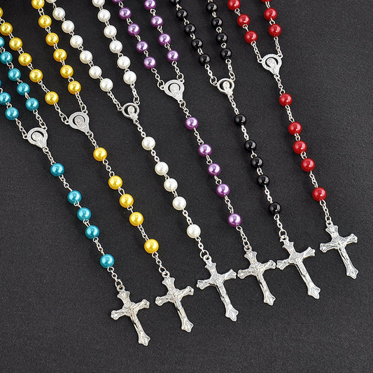 1 Piece Ethnic Style Cross Imitation Pearl Alloy Plating Unisex Necklace