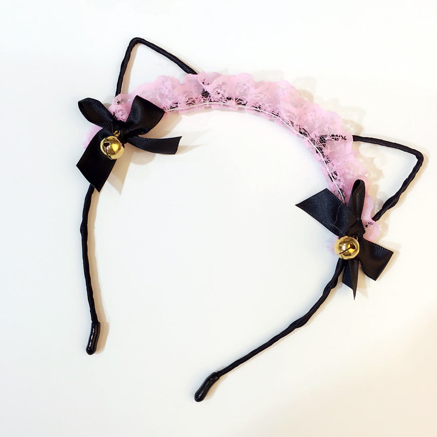 Cute Lace Cat Ears Bowknot Bell Headband