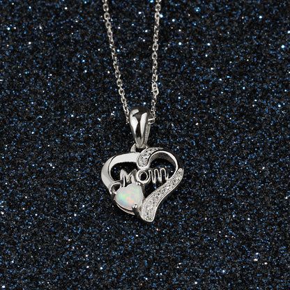 Sterling Silver IG Style Elegant Letter Heart Shape Opal Pendant Necklace