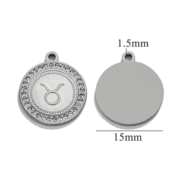 5 PCS/Package 15mm Hole 1~1.9mm 304 Stainless Steel Zircon 18K Gold Plated Constellation Pendant
