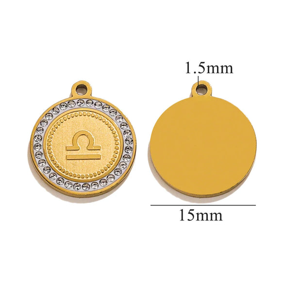 5 PCS/Package 15mm Hole 1~1.9mm 304 Stainless Steel Zircon 18K Gold Plated Constellation Pendant