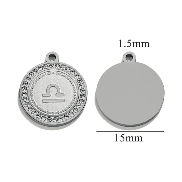 5 PCS/Package 15mm Hole 1~1.9mm 304 Stainless Steel Zircon 18K Gold Plated Constellation Pendant