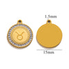 5 PCS/Package 15mm Hole 1~1.9mm 304 Stainless Steel Zircon 18K Gold Plated Constellation Pendant