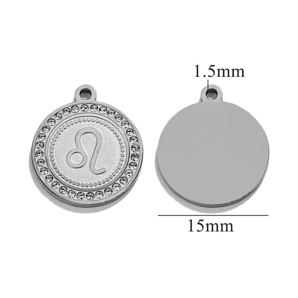 5 PCS/Package 15mm Hole 1~1.9mm 304 Stainless Steel Zircon 18K Gold Plated Constellation Pendant