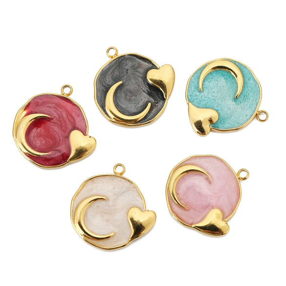 5 PCS/Package 17*17mm Hole 1~1.9mm 304 Stainless Steel Moon Heart Shape Polished Pendant