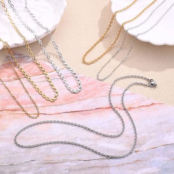 5 PCS/Package 304 Stainless Steel 18K Gold Plated Embossed O-Shaped Chain Small Peacock Tail Chain Flat Circle Chain Polished Jewelry Accessories