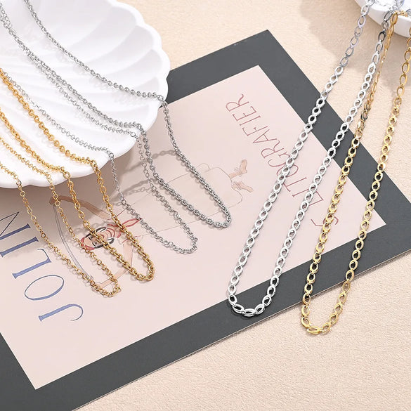 5 PCS/Package 304 Stainless Steel 18K Gold Plated Embossed O-Shaped Chain Small Peacock Tail Chain Flat Circle Chain Polished Jewelry Accessories