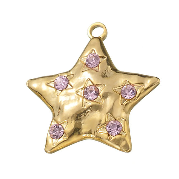 5 Pcs/Package Simple Style Star Stainless Steel Plating Inlay Pendant Jewelry Accessories