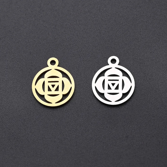 50 PCS/Package 12 * 15mm Hole 1~1.9mm 304 Stainless Steel Gold Plated Geometric Circle Flower Polished Pendant