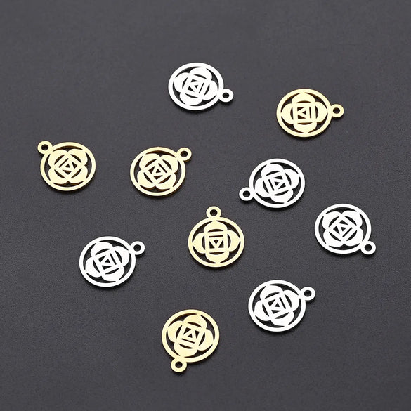 50 PCS/Package 12 * 15mm Hole 1~1.9mm 304 Stainless Steel Gold Plated Geometric Circle Flower Polished Pendant