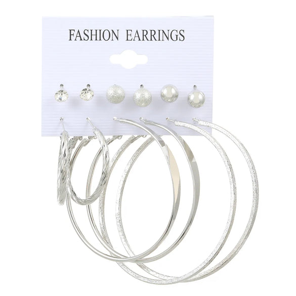 6 Pairs Streetwear Round Plating Inlay Alloy Artificial Pearls Hoop Earrings Ear Studs