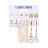 6 Pairs Streetwear Round Plating Inlay Alloy Artificial Pearls Hoop Earrings Ear Studs