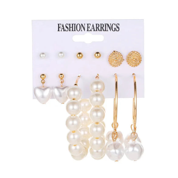 6 Pairs Streetwear Round Plating Inlay Alloy Artificial Pearls Hoop Earrings Ear Studs