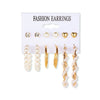 6 Pairs Streetwear Round Plating Inlay Alloy Artificial Pearls Hoop Earrings Ear Studs