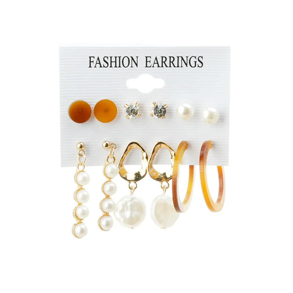 6 Pairs Streetwear Round Plating Inlay Alloy Artificial Pearls Hoop Earrings Ear Studs