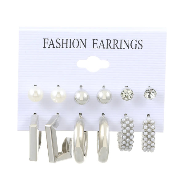 6 Pairs Streetwear Round Plating Inlay Alloy Artificial Pearls Hoop Earrings Ear Studs