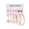 6 Pairs Streetwear Round Plating Inlay Alloy Artificial Pearls Hoop Earrings Ear Studs