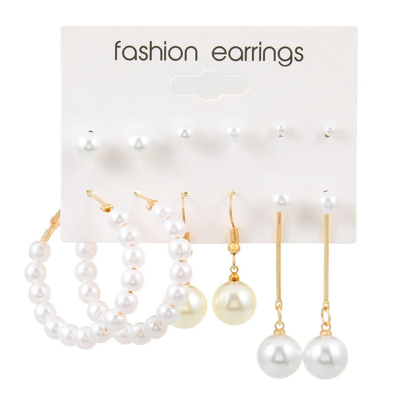 6 Pairs Streetwear Round Plating Inlay Alloy Artificial Pearls Hoop Earrings Ear Studs