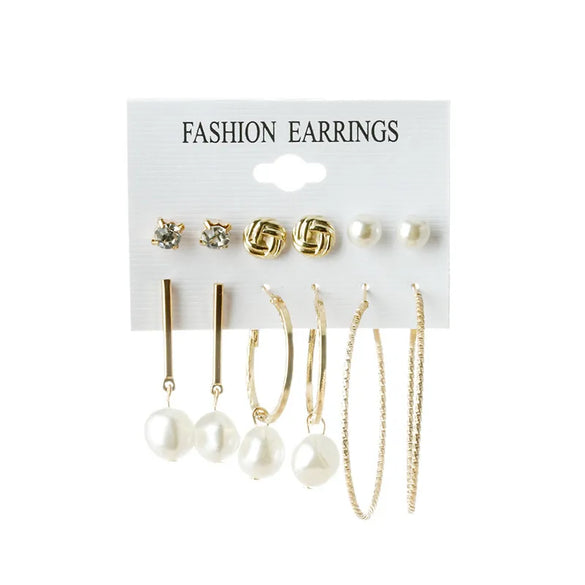 6 Pairs Streetwear Round Plating Inlay Alloy Artificial Pearls Hoop Earrings Ear Studs
