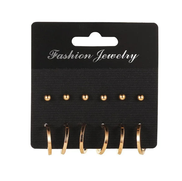 6 Pairs Streetwear Round Plating Inlay Alloy Artificial Pearls Hoop Earrings Ear Studs