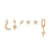 6 Pieces Fashion Star Moon Lightning Copper Plating Zircon Earrings