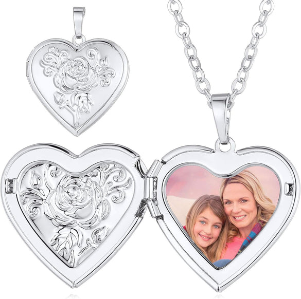Personalized Heart Locket Necklace with Pictures,Sunflower/Angel Wings/Heart Shaped Lockets Custom Photo,Gold/Rose Gold/White Lockets That Holds Picture,Customized Memorial Jewelry for Women