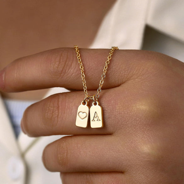 Turandoss Gold Initial Necklaces for Women, 14K Gold Plated Dainty Gold Necklace Heart Initial Necklace Personalized Initial Tag Pendant Necklaces for Women Trendy Jewelry Gifts