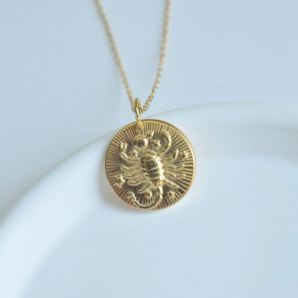 Simple Style Round Constellation Titanium Steel Plating Pendant Necklace