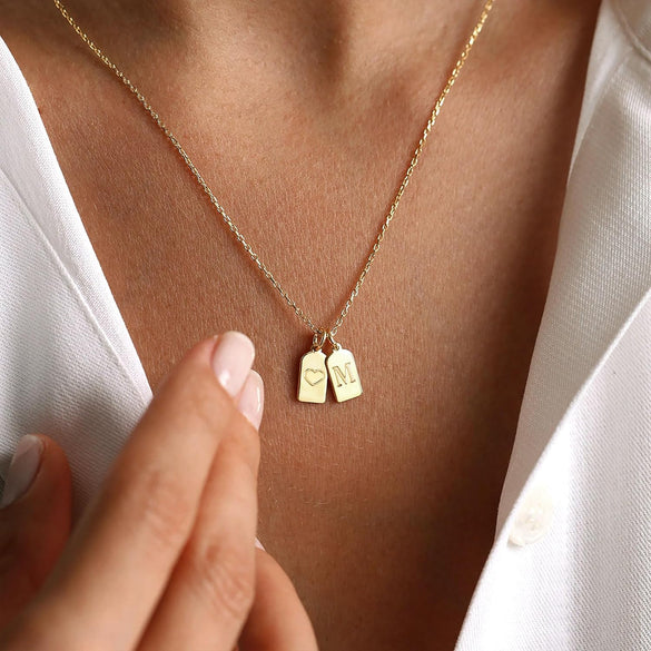 Turandoss Gold Initial Necklaces for Women, 14K Gold Plated Dainty Gold Necklace Heart Initial Necklace Personalized Initial Tag Pendant Necklaces for Women Trendy Jewelry Gifts