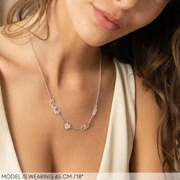 Personalized Blooming Birth Flower Multi Family Name Necklace with Birthstones or Diamonds