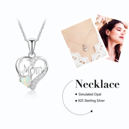 Sterling Silver IG Style Elegant Letter Heart Shape Opal Pendant Necklace