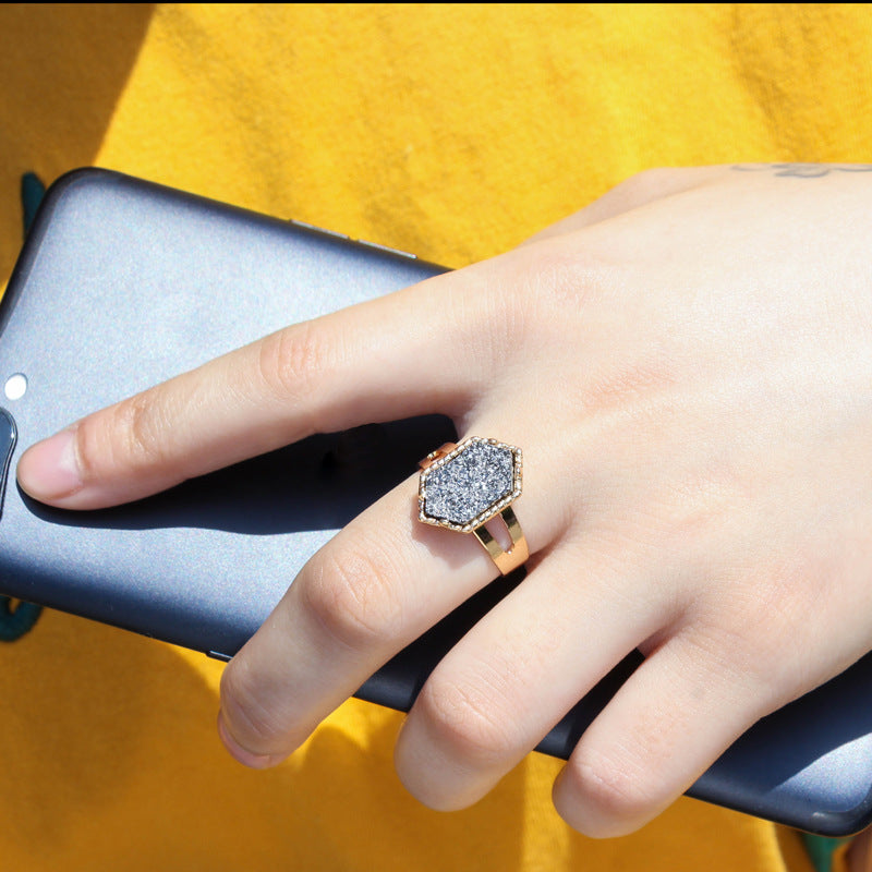 Korean Creative Diamond-shaped Crystal Cluster Adjustable Ring Wholesale Nihaojewelry