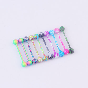 10 Colors Body Piercing Jewelry Stainless Steel Water Grain Paint Tongue Nails Breast Ring