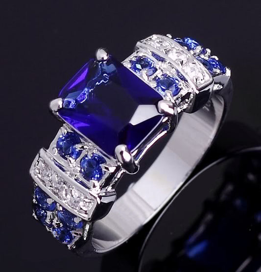 Retro Ladies Ring Copper Silver Plated Zircon Ring Engagement Wedding Jewelry