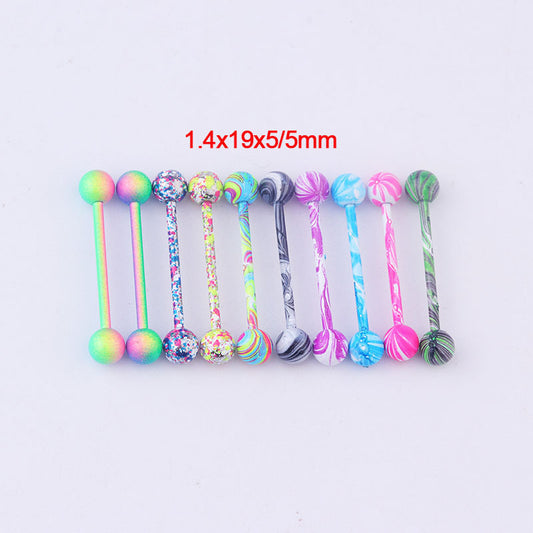10 Colors Body Piercing Jewelry Stainless Steel Water Grain Paint Tongue Nails Breast Ring