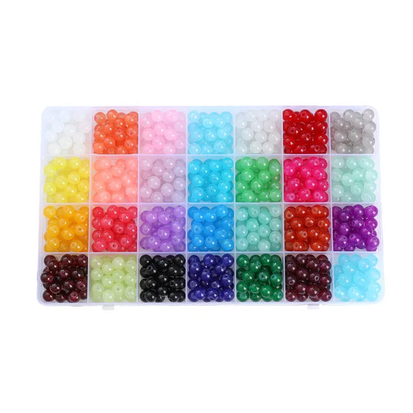 8mm Glass Jelly Double-Piece Glass Round Beads Box Material Package Beaded Diy Handmade Accessories Material Bracelet Beads