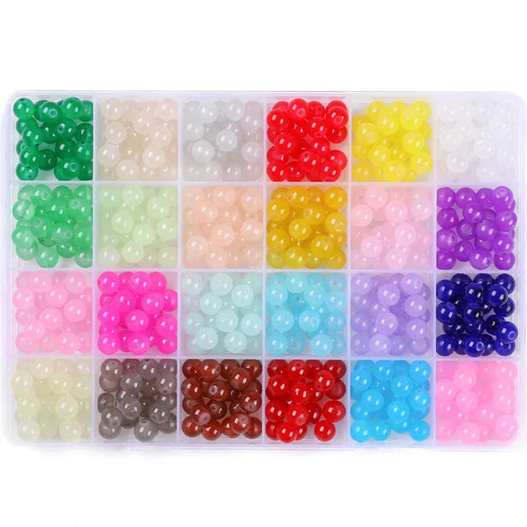 8mm Glass Jelly Double-Piece Glass Round Beads Box Material Package Beaded Diy Handmade Accessories Material Bracelet Beads