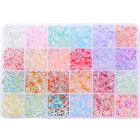 8mm Glass Jelly Double-Piece Glass Round Beads Box Material Package Beaded Diy Handmade Accessories Material Bracelet Beads