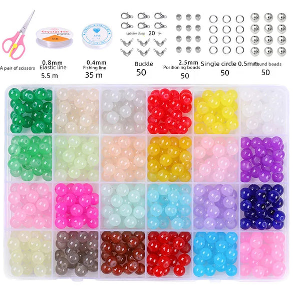 8mm Glass Jelly Double-Piece Glass Round Beads Box Material Package Beaded Diy Handmade Accessories Material Bracelet Beads