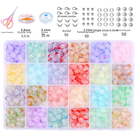 8mm Glass Jelly Double-Piece Glass Round Beads Box Material Package Beaded Diy Handmade Accessories Material Bracelet Beads