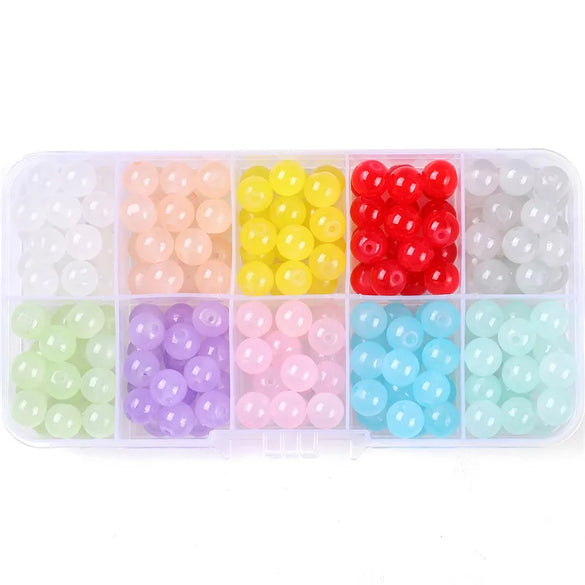 8mm Glass Jelly Double-Piece Glass Round Beads Box Material Package Beaded Diy Handmade Accessories Material Bracelet Beads