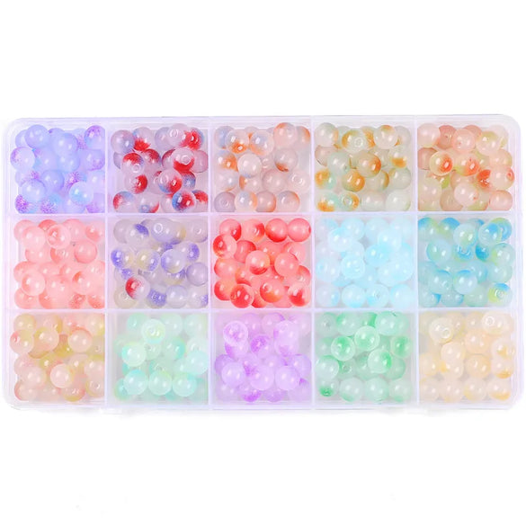 8mm Glass Jelly Double-Piece Glass Round Beads Box Material Package Beaded Diy Handmade Accessories Material Bracelet Beads