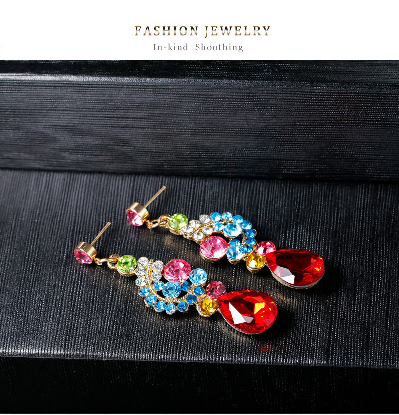 1 Set Fashion Water Droplets Alloy Rhinestone Glass Women's Earrings Necklace