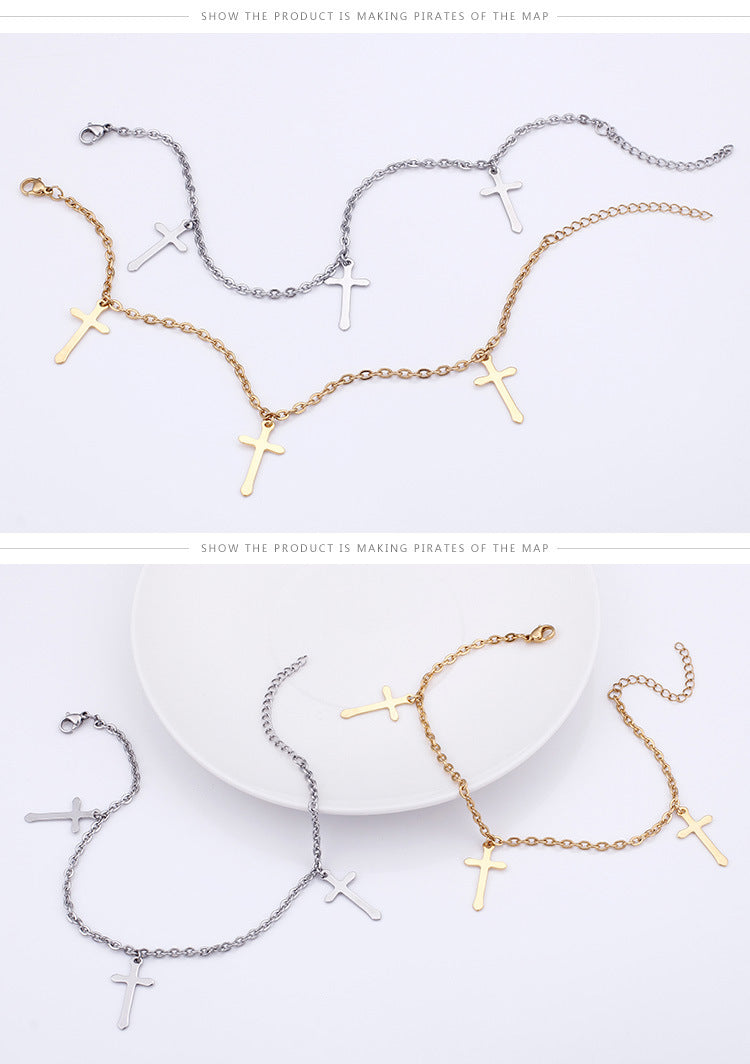 Foreign Trade Jewelry Fashion Stainless Steel Cross Anklet Simple Jewelry Wholesale