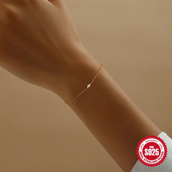 925 Sterling Silver Cable Chain Bracelets Simple Style