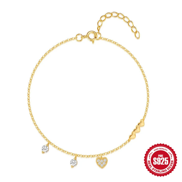 925 Sterling Silver Cable Chain Multi Charms Bracelet Bracelets IG Style Simple Style