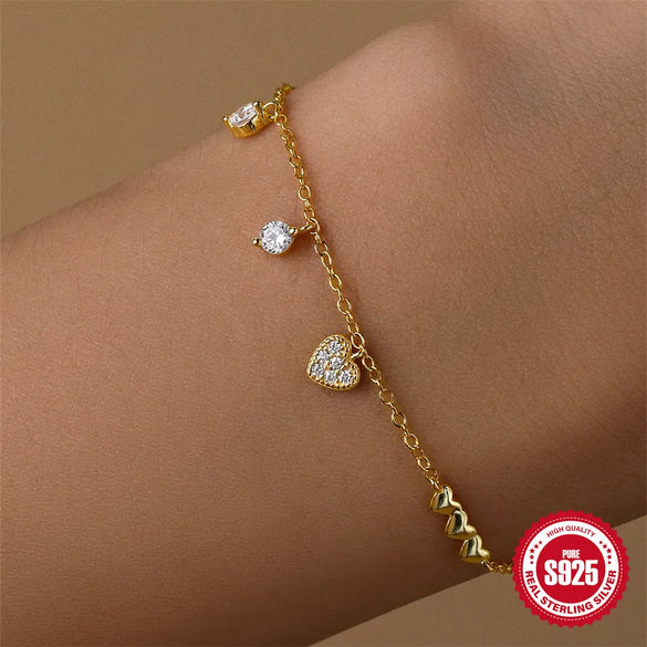 925 Sterling Silver Cable Chain Multi Charms Bracelet Bracelets IG Style Simple Style