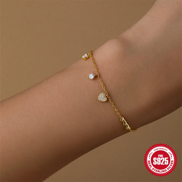 925 Sterling Silver Cable Chain Multi Charms Bracelet Bracelets IG Style Simple Style