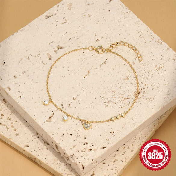 925 Sterling Silver Cable Chain Multi Charms Bracelet Bracelets IG Style Simple Style